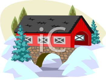 Covered Bridge With Stone Supports   Royalty Free Clip Art Picture