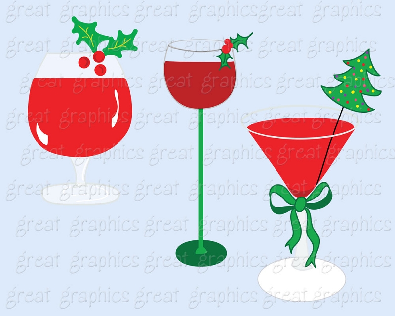 Holiday Cocktail Party Clipart Printable Christmas Cocktail