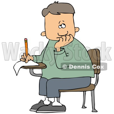 Clipart Illustration Of A Nervous School Boy Seated At His Desk