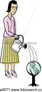 Clipart   Woman Watering A Tree Globe  Fotosearch   Search Clip Art