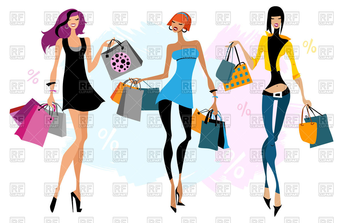 Fashion Girls With Shopping Bags Download Royalty Free Vector Clipart