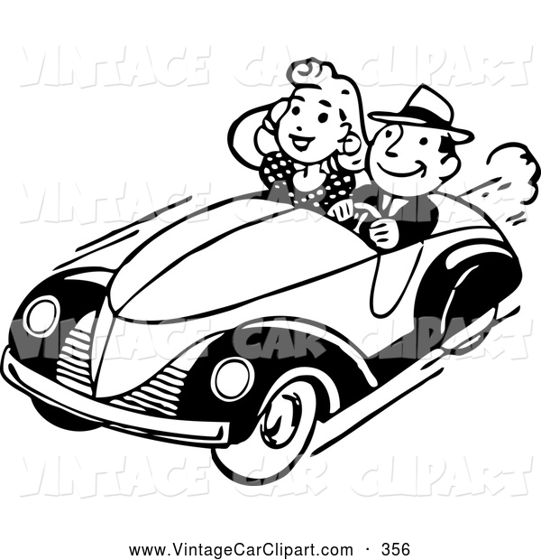 For Clipart Of A Retro Vintage Black And White Couple In A Winged Car