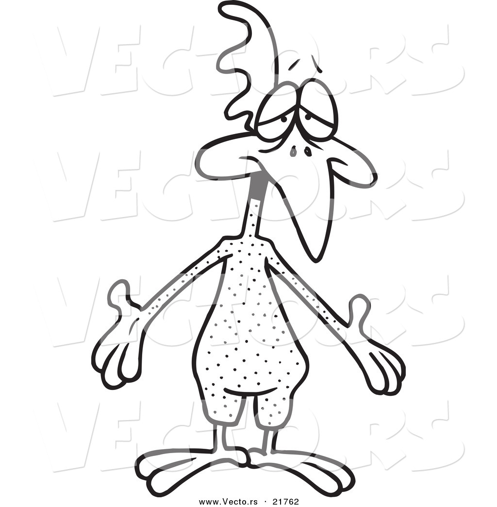 Vector Of A Cartoon Featherless Chicken   Outlined Coloring Page By