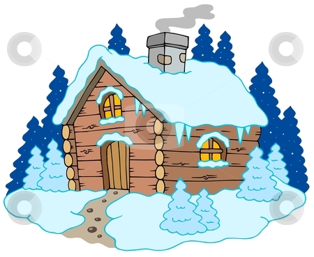 In Winter Landscape Stock Vector Clipart Wooden Cottage In Winter    
