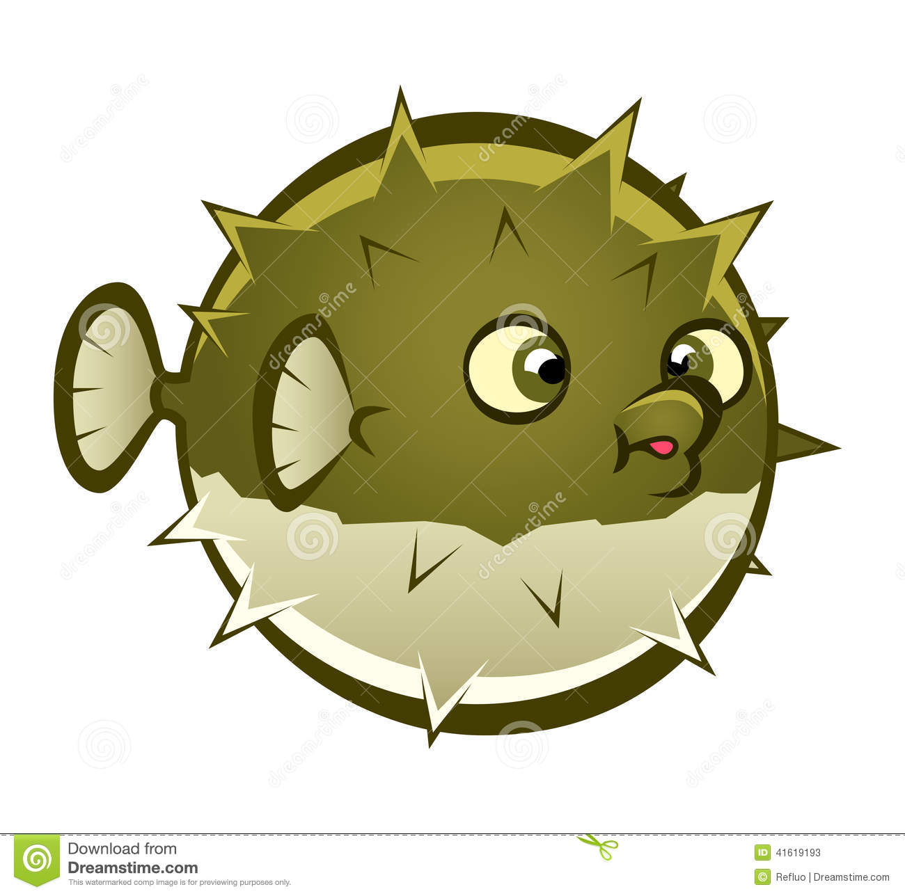 Cartoon Spherical Puffer Fish On The White Background