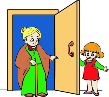 Girld Holding Open Door For Grandmother Shows Respect For Others