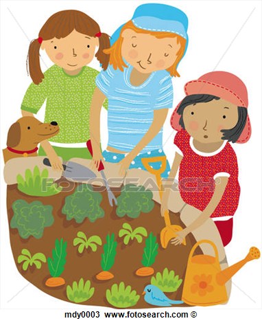Of Children Planting Vegetables In The Garden Mdy0003   Search Clipart