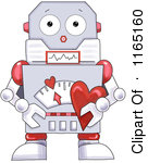 Cartoon Of A Cute Robot Holding A Valentine Heart Royalty Free Clipart