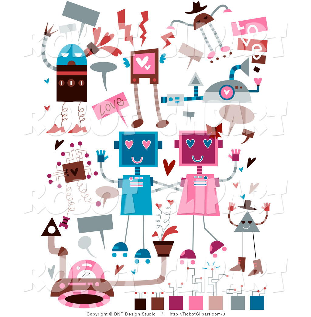 Clipart Of Valentines Day Doodle Robots By Bnp Design Studio    3