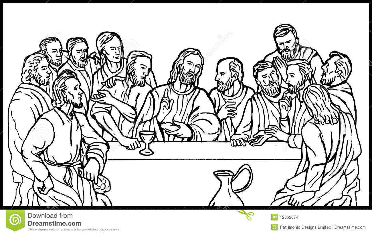 Hand Sketch Illustration Of The Last Supper Of Jesus And His Disciples