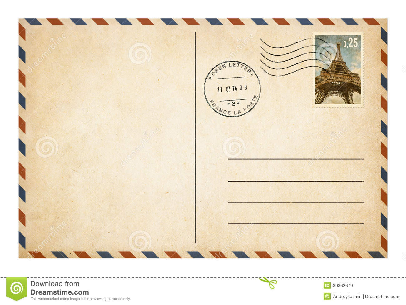 Old Postcard Or Envelope With Postage Stamp Isolat Stock Photo   Image