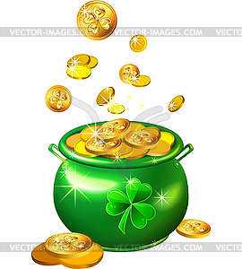 St  Patrick S Day Green Pot With Gold Coins   Vector Clipart