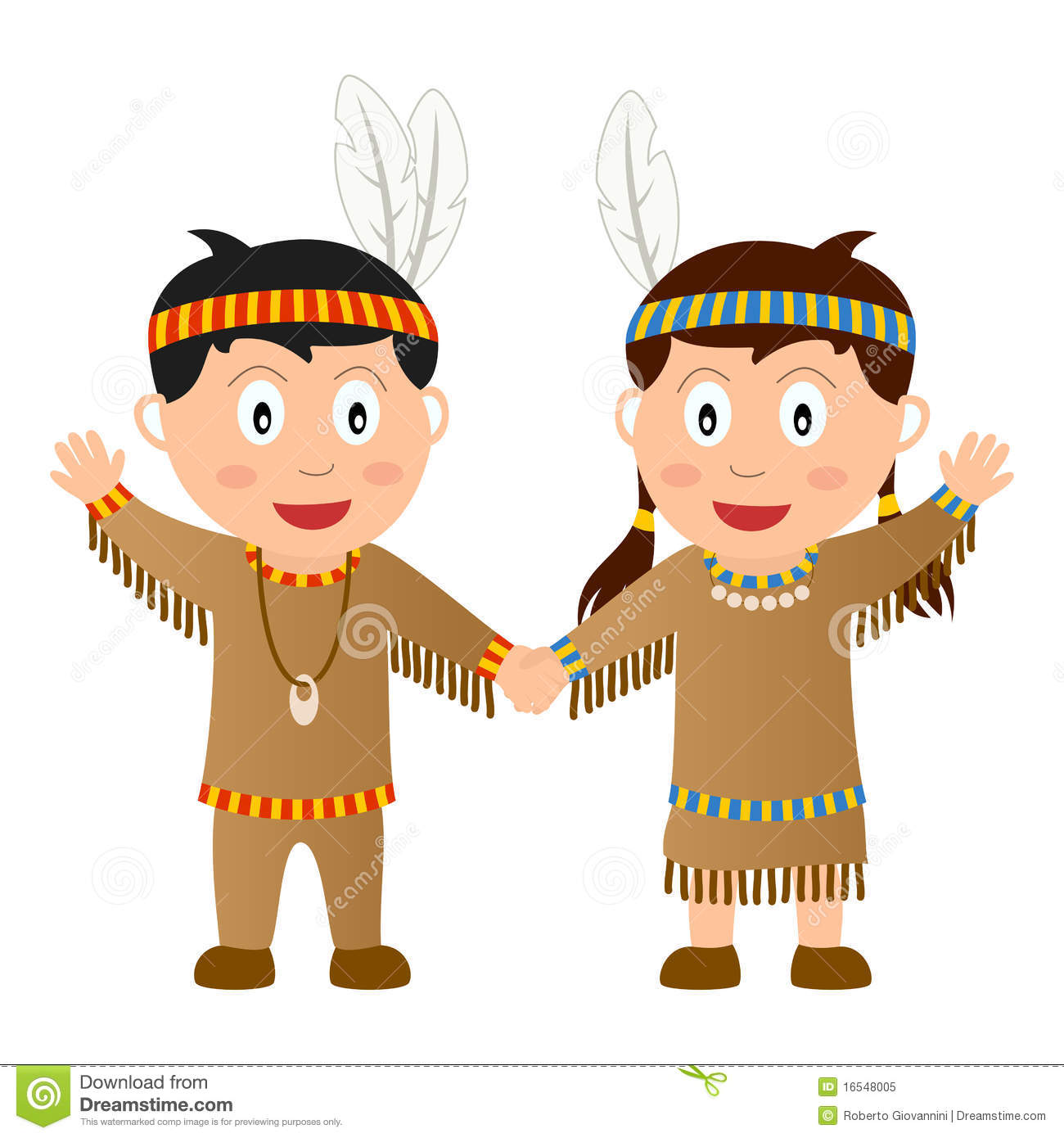 Thanksgiving Native  Or Indian  Kids Holding Hands Isolated On White