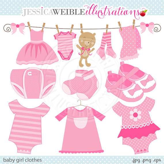 Baby Girl Clothes Cute Digital Clipart   Commercial Use Ok   Pink Baby