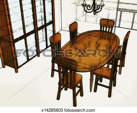 Drawing   Dining Room Table  Fotosearch   Search Clipart Illustration