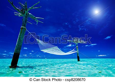 Empty Over Water Hammock In The Middle Of Tropical Lagoon   Csp8208670