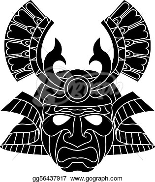 Eps Vector   Monochrome Samurai Mask  Stock Clipart Illustration