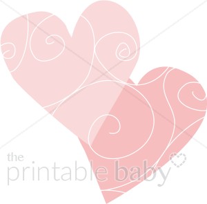 Pink Hearts With Whimsical Spirals   Heart Baby Clipart