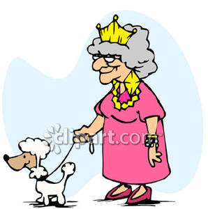 Rich Old Woman Walking Her Poodle   Royalty Free Clipart Picture