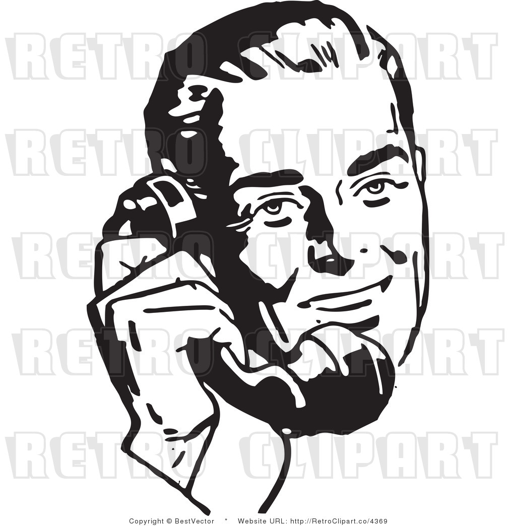 Royalty Free Retro Businessman Using A Phone By Bestvector    4369