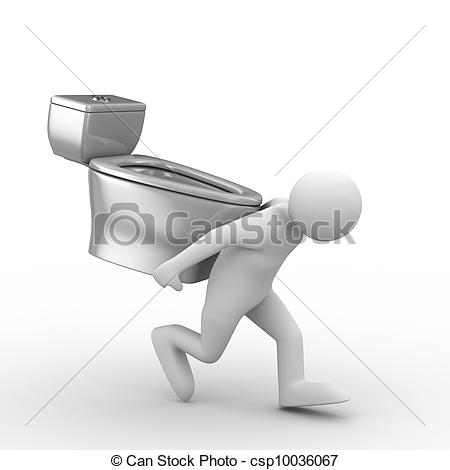 Stock Illustration   Men Carry Toilet Bowl On Back  Isolated 3d Image