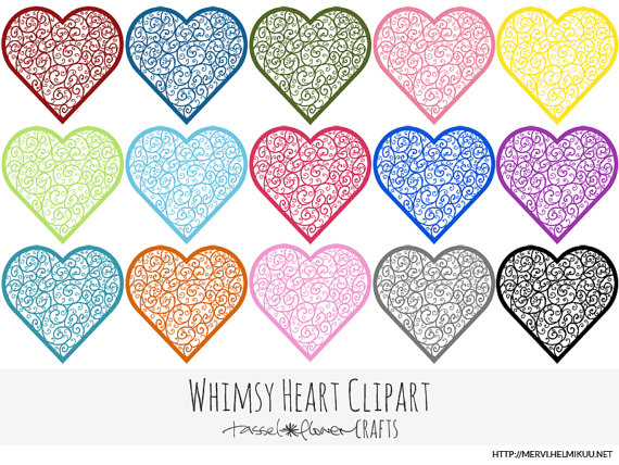 Whimsical Heart Clipart   Personal And Commercial Use  Digital Item