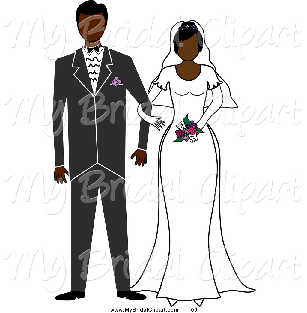 Clipart Of A Black Bride And Groom Standing Arm In Arm By Pams Clipart