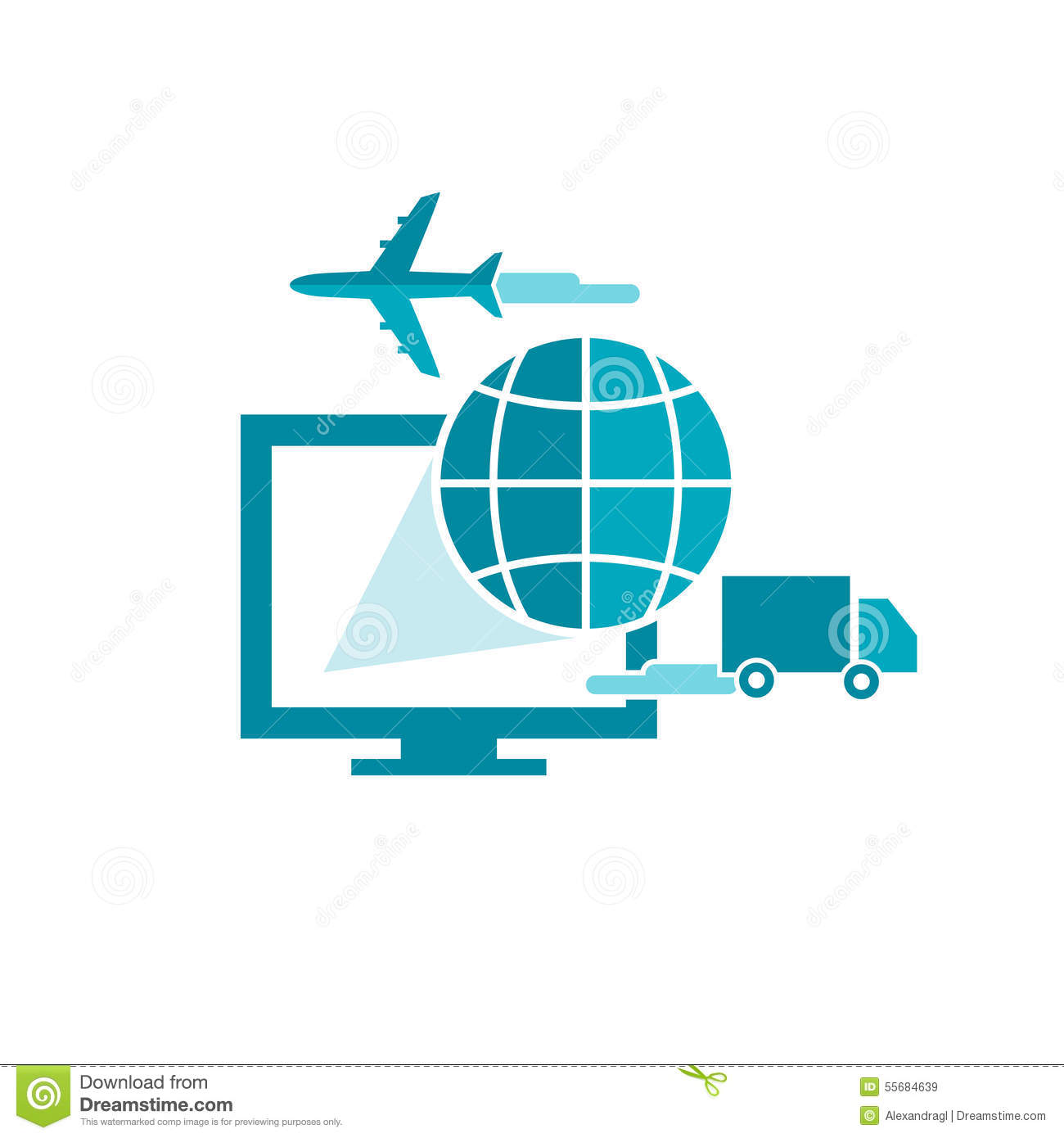 Commerce And Online Shipping Service With Computer Truck And Plane