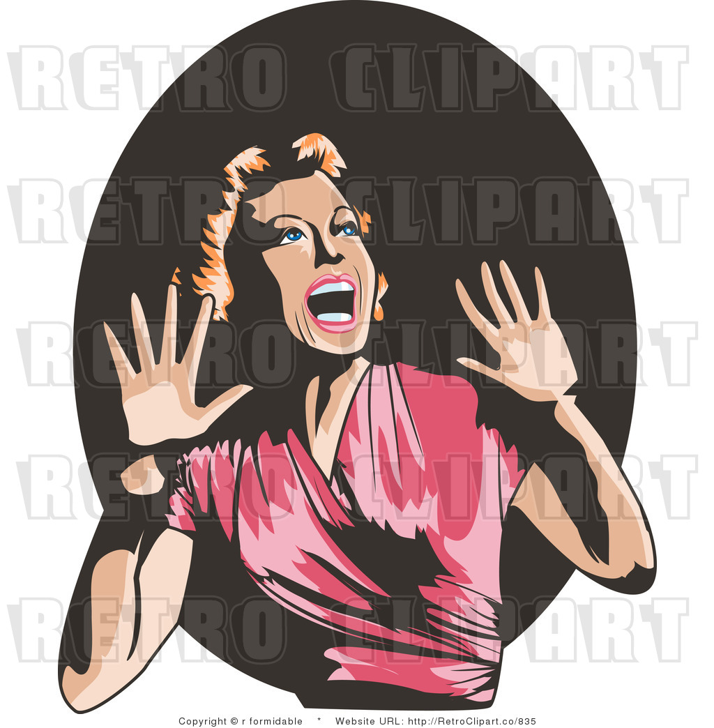 Royalty Free Retro Terrified Lady Screaming And Holding Her Hands Up