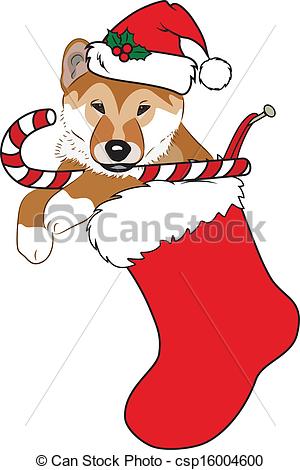 Vector Clipart Of Christmas Stocking With Puppy   A Vector