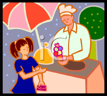 Girl Buying Ice Cream From A Vendor   Royalty Free Clipart Image