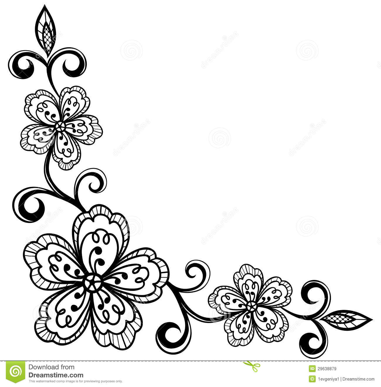 Corner Ornamental Lace Flowers  Black And White  Many Similarities To
