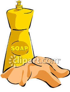 Bottle Of Dish Washing Soap And A Rag   Royalty Free Clipart Picture