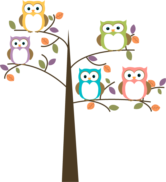 Colorful Owls In Pretty Tree Clip Art   Colorful Owls In Pretty Tree