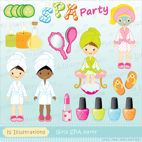 Hj Illustrations  Girls Spa Party Digital Clipart