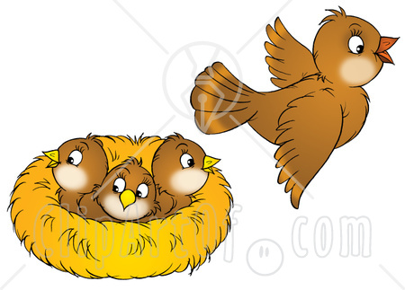 31254 Clipart Illustration Of A Brown Bird Flying Away From A Nest