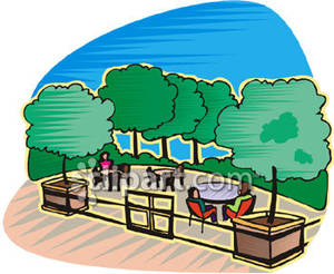 Outdoor Restaurant Surrounded By Trees   Royalty Free Clipart Picture