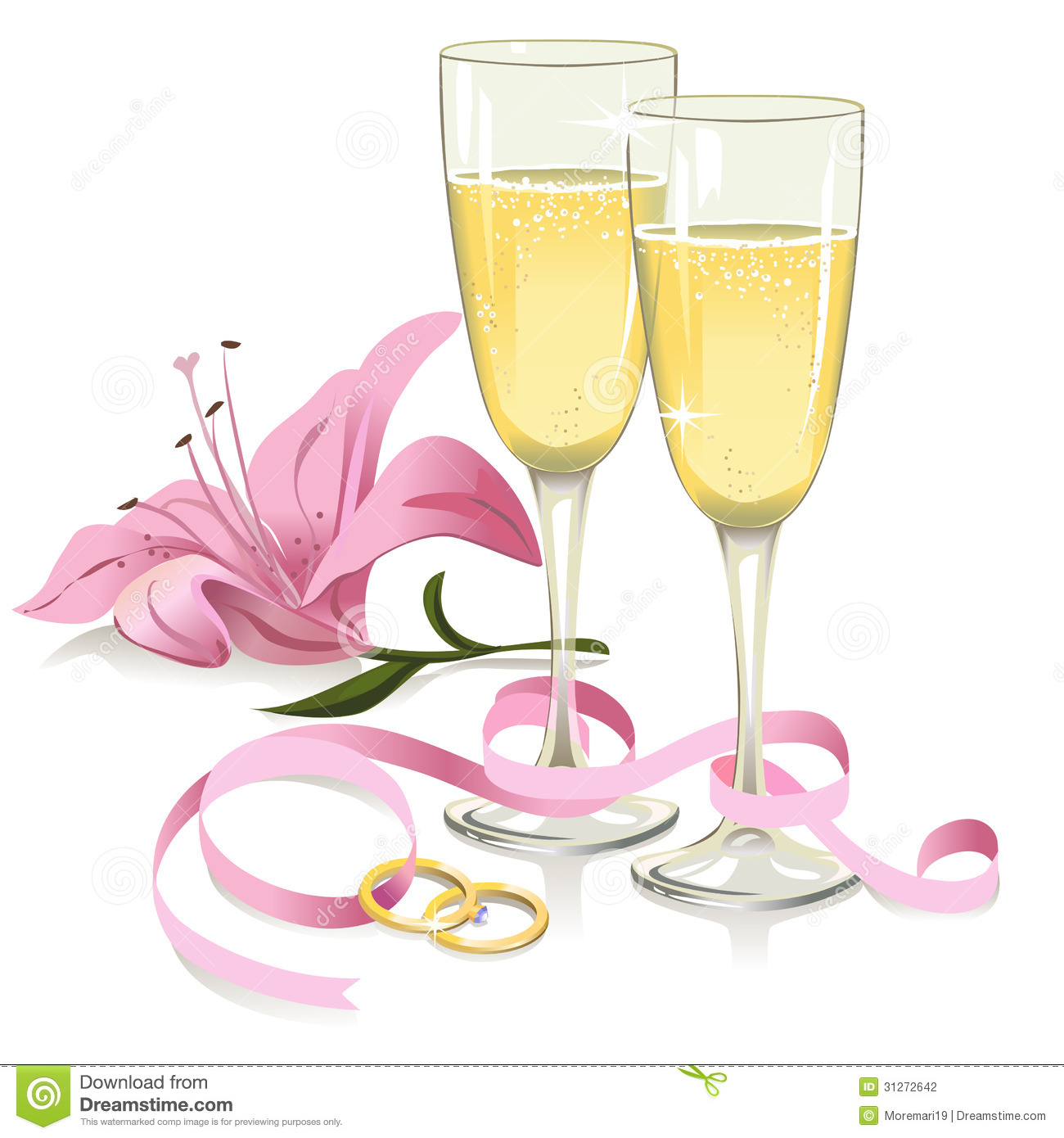 Wedding Glasses With Rings Ribbon And Lily Stock Photography   Image