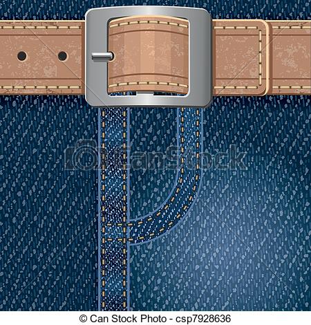 Clip Art Vector Of Jeans Background With Leather Beltl Detailed Vector    