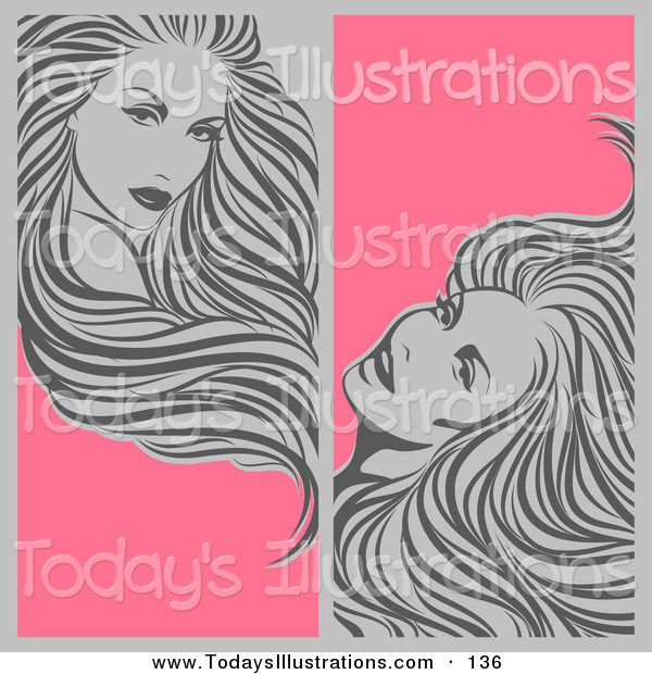 Clipart Of A Digital Collage Of Two Vertical Gray And Pink Beauty Hair