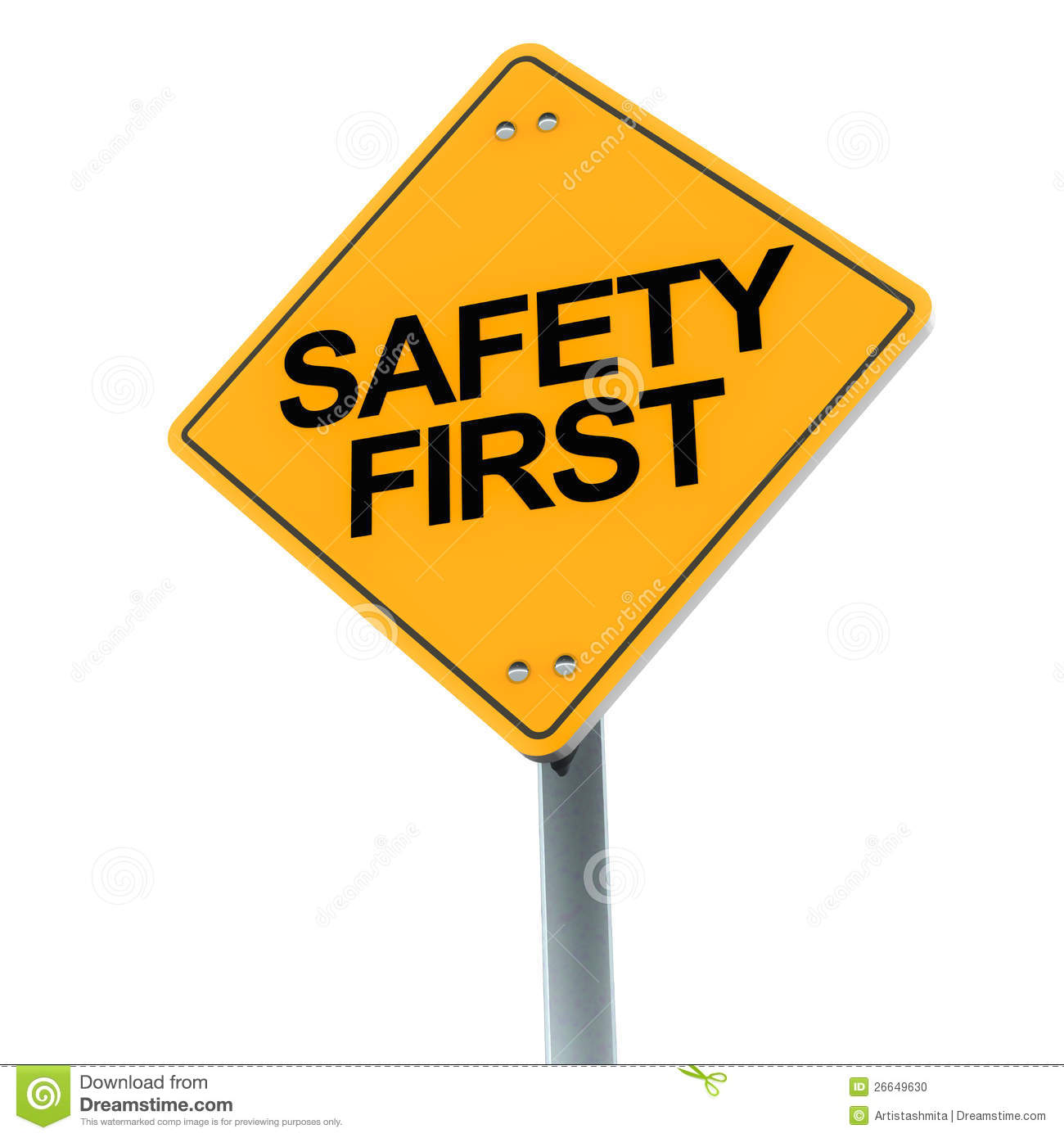 Safety First Road Sign On Clean Background Showing Concern For Safety    