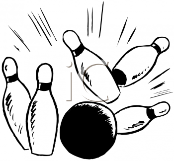Bowling Ball Knocking Bowling Pins Down   Royalty Free Clip Art    