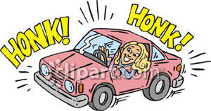 Honking Her Horn While Driving Her Car Royalty Free Clipart Picture