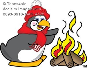 Art Prints   Poster Print Of Clipart Cartoon Penguin At A Campfire