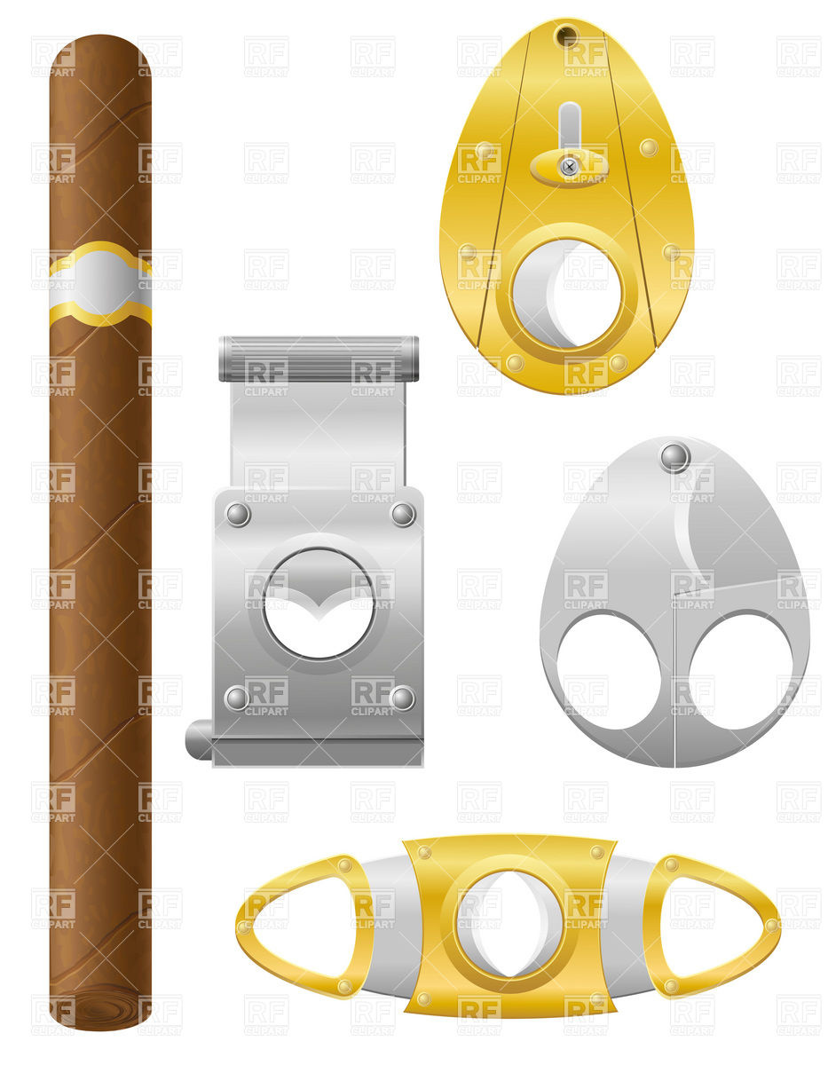 Cigar With Silver And Golden Cigar Cutter Objects Download Royalty