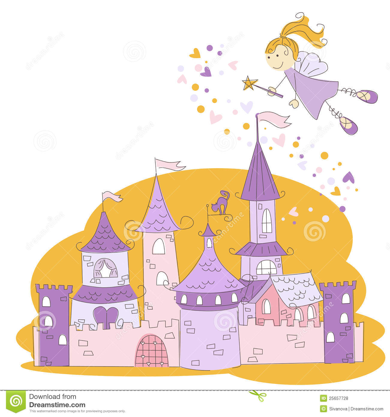 Magic Princess Castle And Flying Fairy Royalty Free Stock Photos