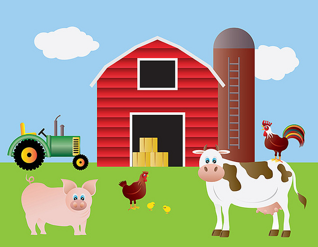 Farm With Red Barn Tractor And Animals   Flickr   Photo Sharing