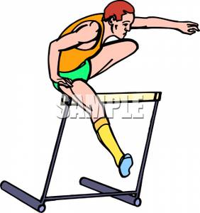 Athlete Jumping Over Hurdles   Royalty Free Clipart Picture