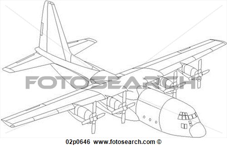 Clip Art Of C 130b Perspective 02p0646   Search Clipart Illustration