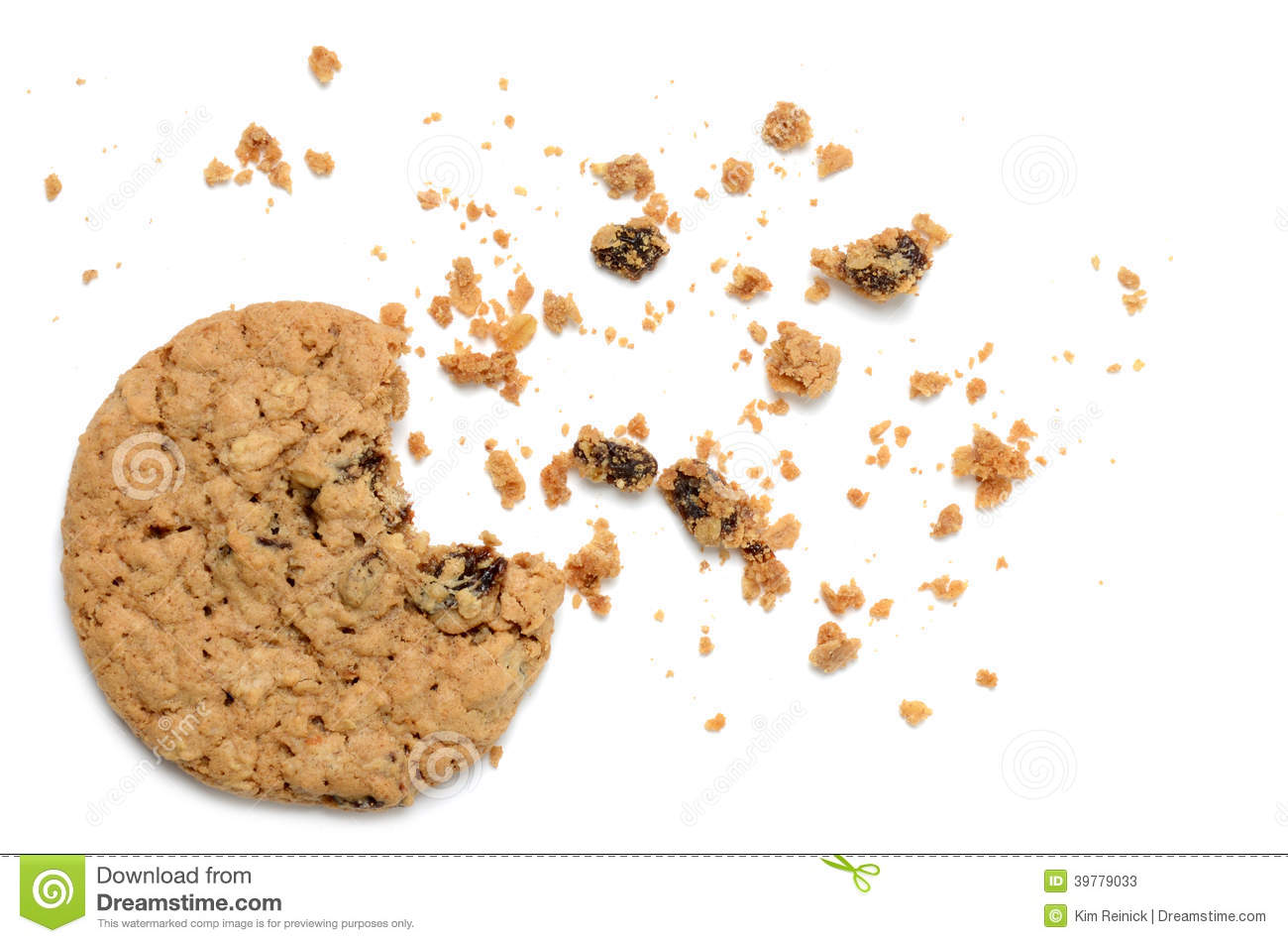 Oatmeal Raisin Cookie With Crumbs White Background